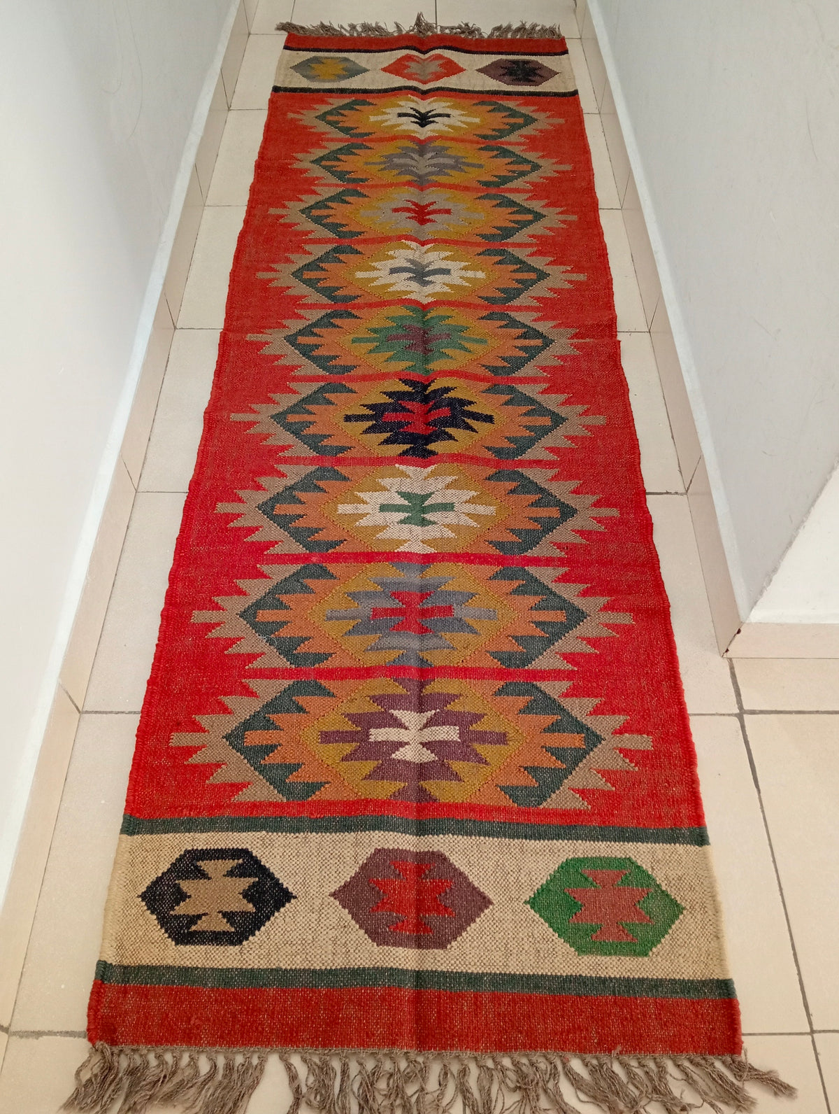 Jabari Jute Wool Runner Rug (Red)