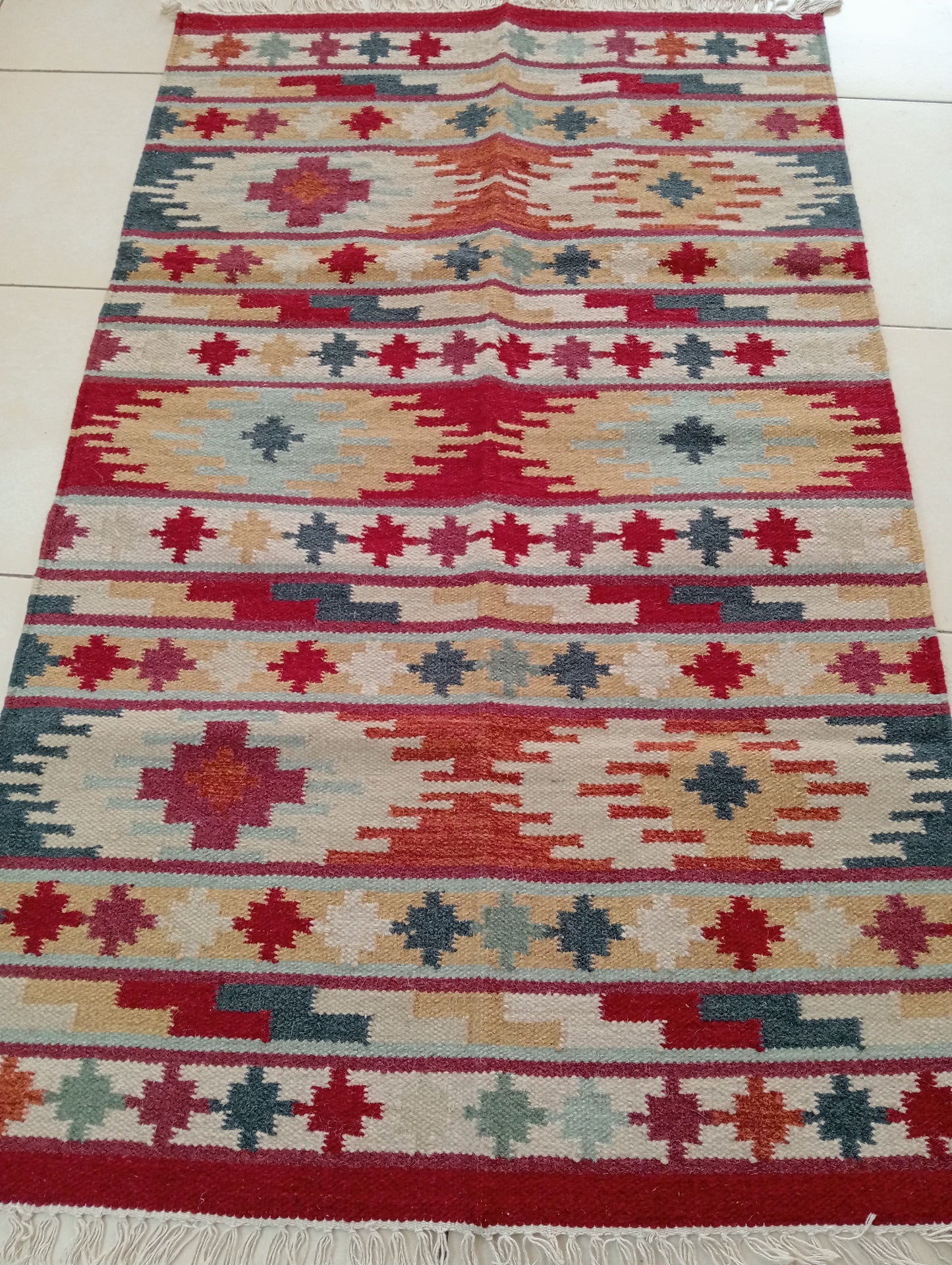 Vibrant Multicoloured Wool Kilim Rug (3 by 5ft)