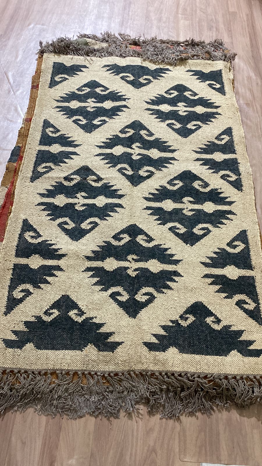 Black & Natural Tribal Jute and Wool Kilim Rug (3 by 5ft)
