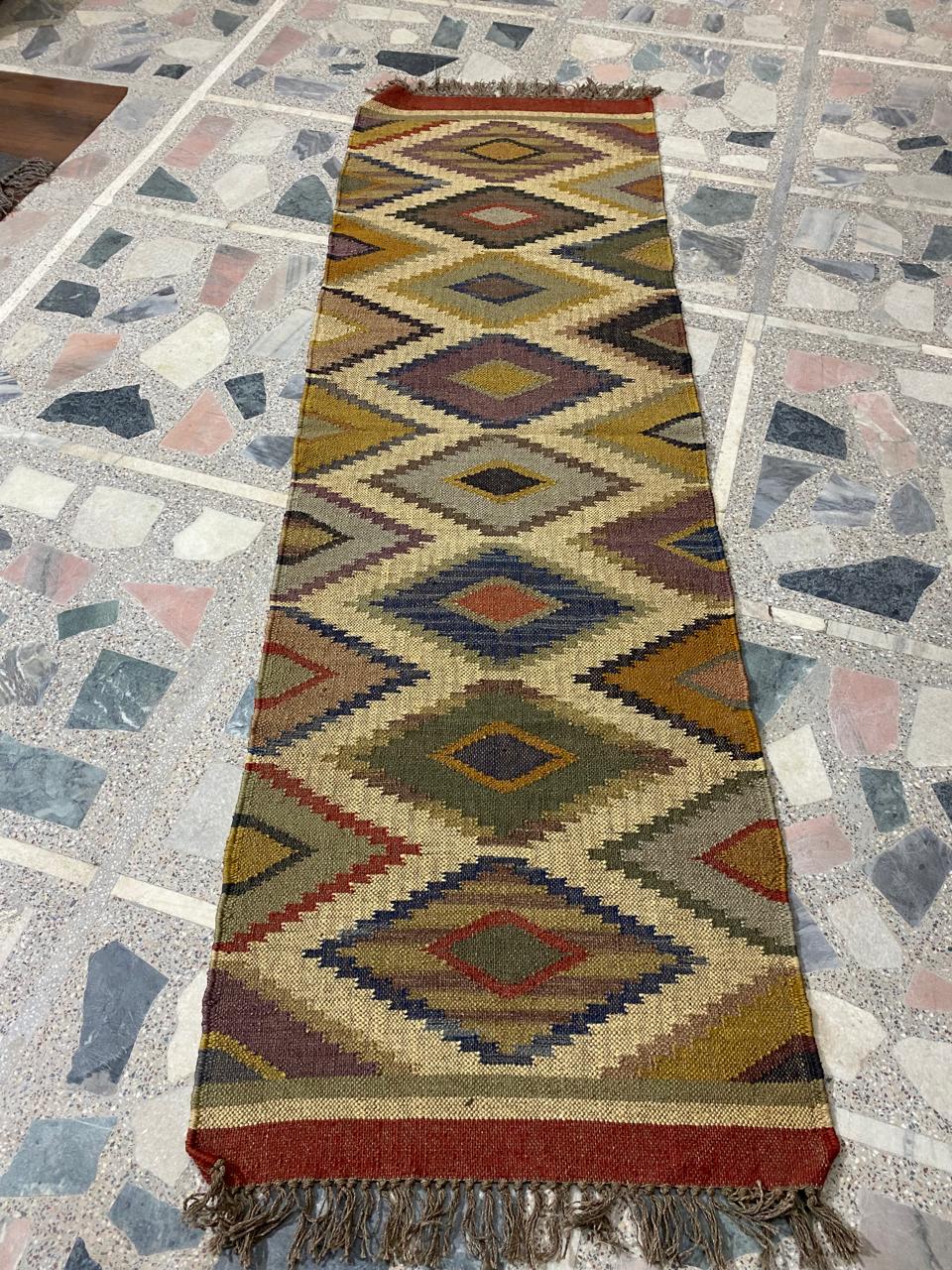 Earthy Multicolor Jute Wool Kilim Runner Rug (2.5 by 8ft)