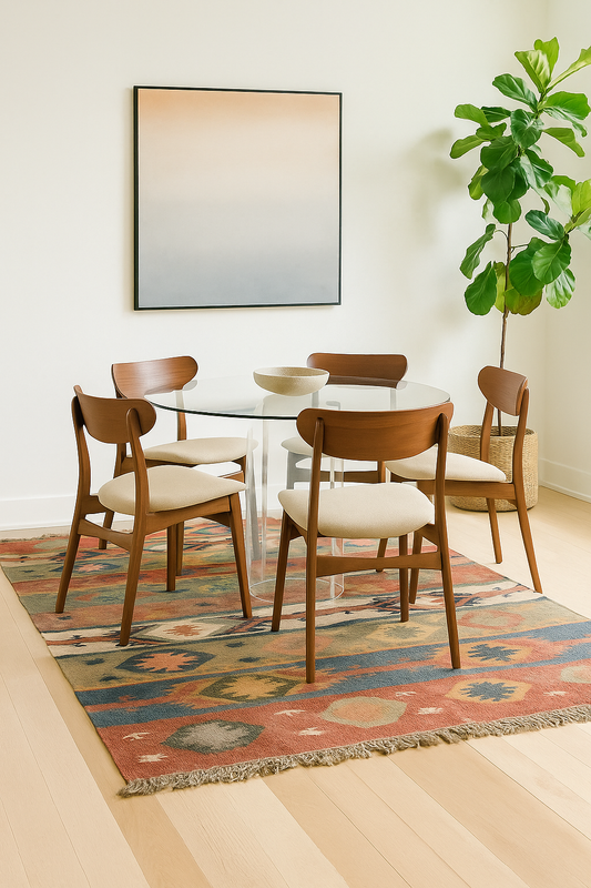 Bold and Vibrant Jute Wool Kilim Area Rug (5 by 8ft)