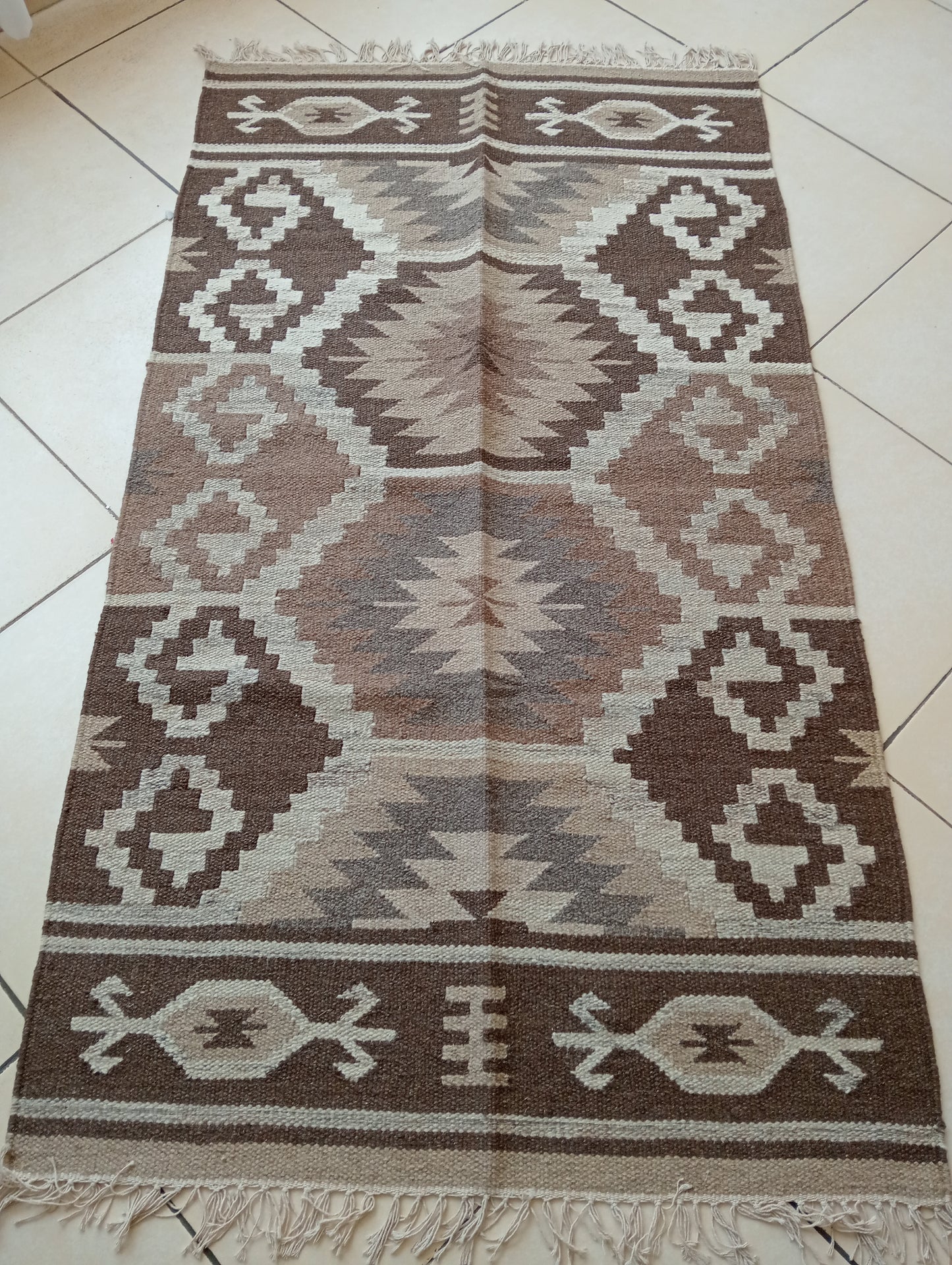 Shades of Brown Wool Kilim Rug (3 by 5ft)
