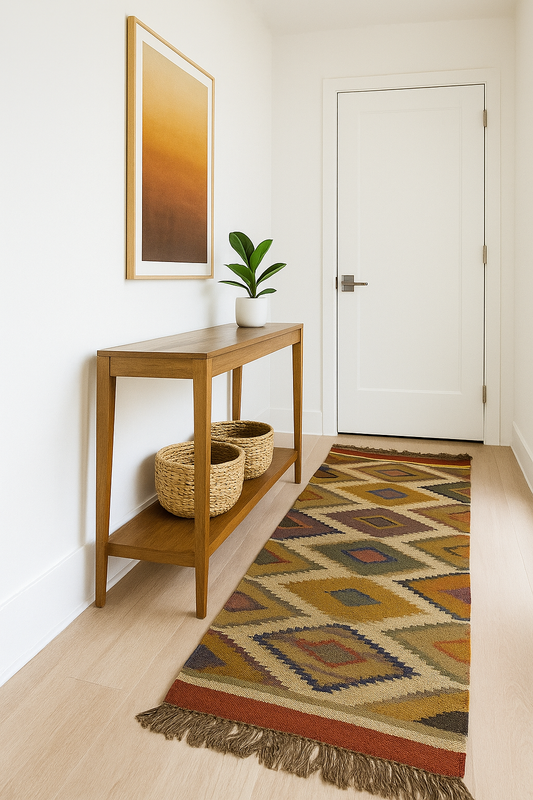 Earthy Multicolor Jute Wool Kilim Runner Rug (2.5 by 8ft)