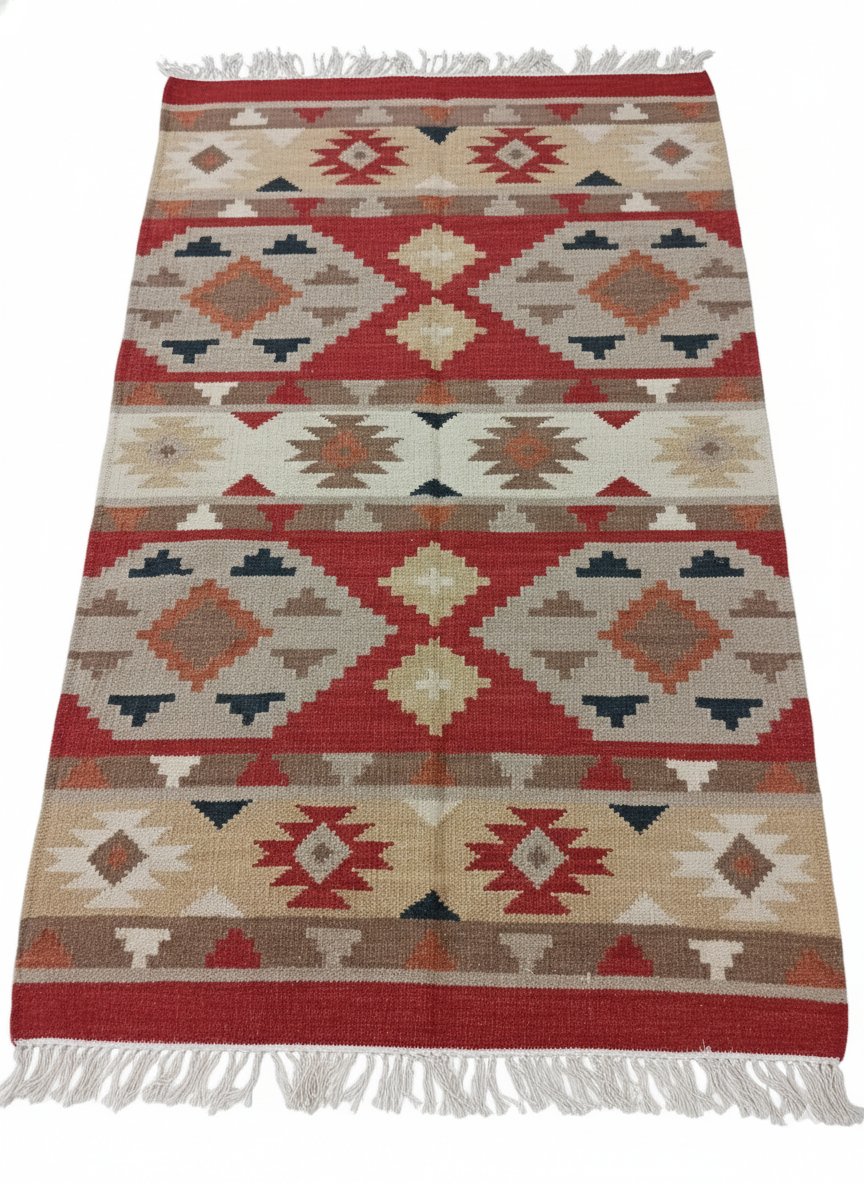 Vibrant Wool Kilim Rug (3 by 5ft)