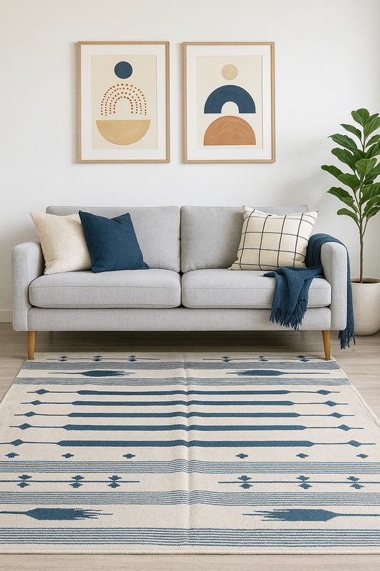 Beautiful Linear Geometric Wool Area Rug (5 by 8ft)