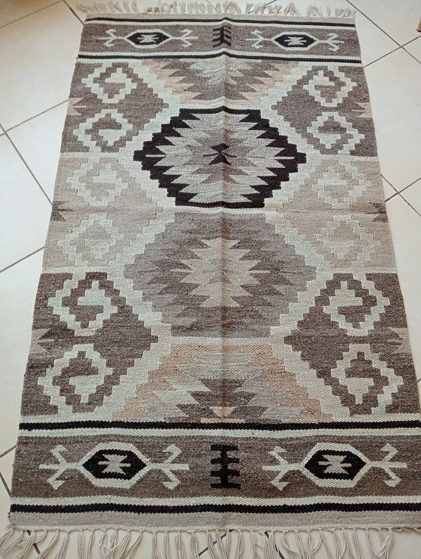 Shades of Brown Wool Kilim Rug (3 by 5ft)