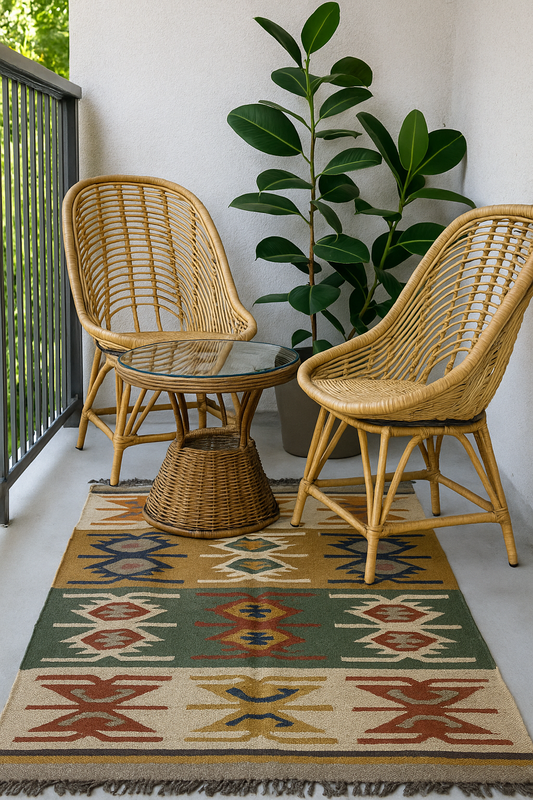 Authentic Jute and Wool Kilim Rug (4 by 6ft)