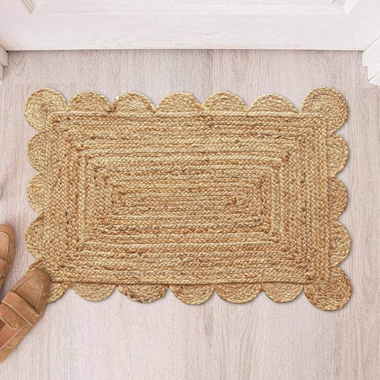 Scalloped Braided Jute Door Mat-Natural (2 by 3ft)