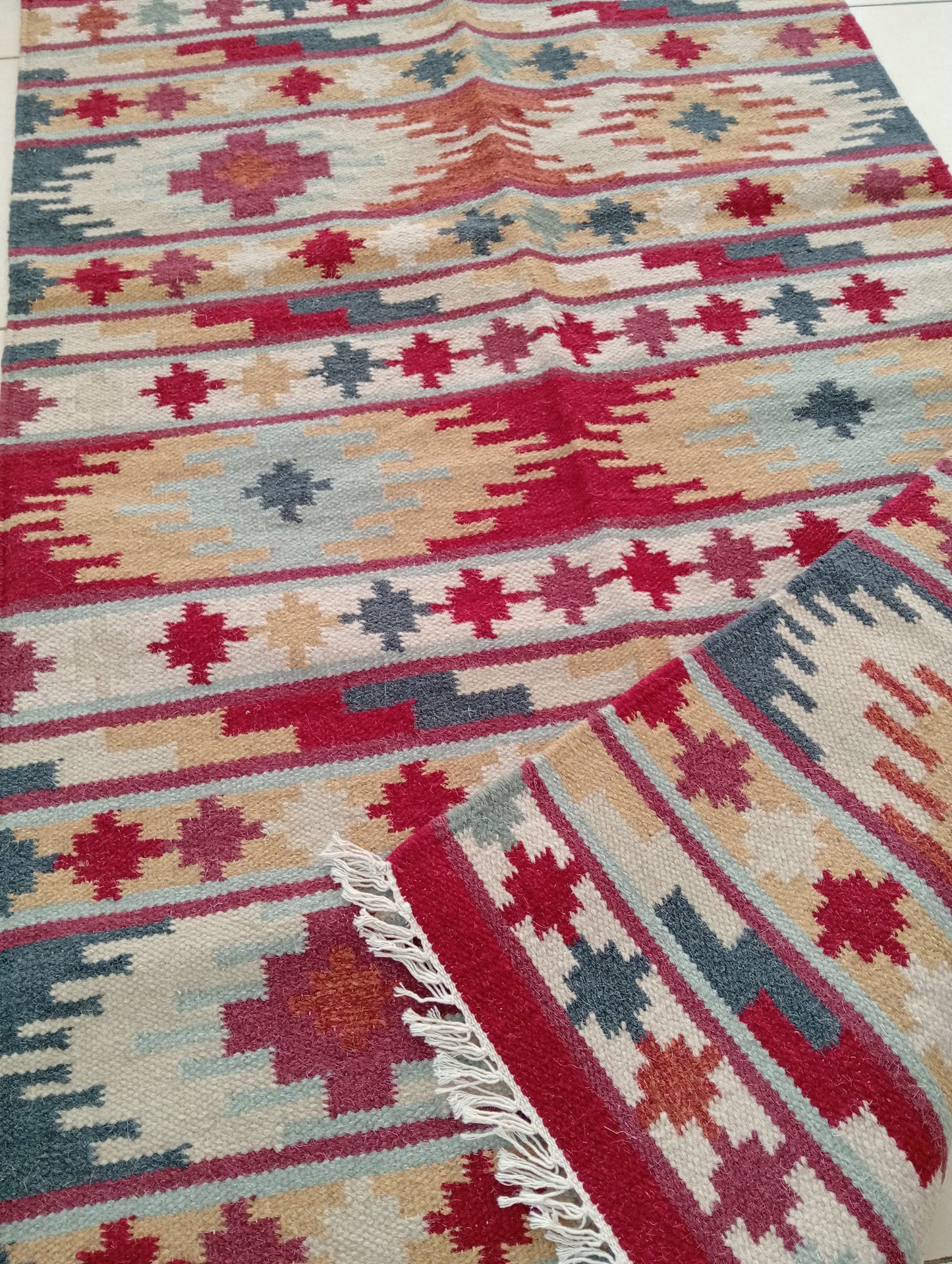Vibrant Multicoloured Wool Kilim Rug (3 by 5ft)