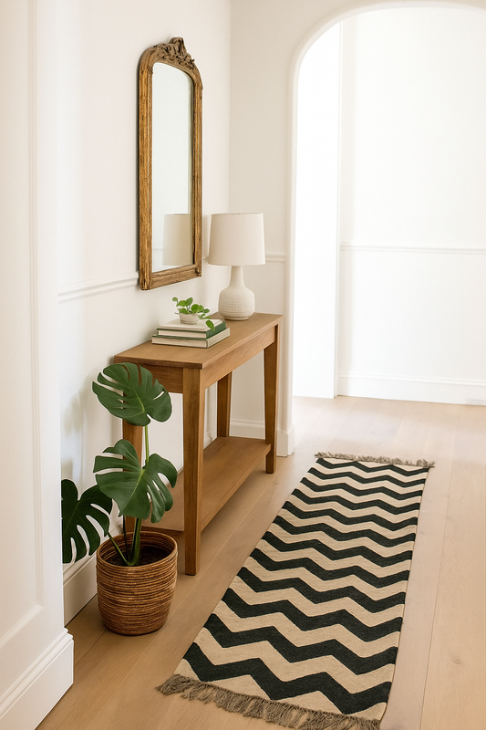 Black and Natural Chevron Jute Wool Runner Rug (2 by 6ft)