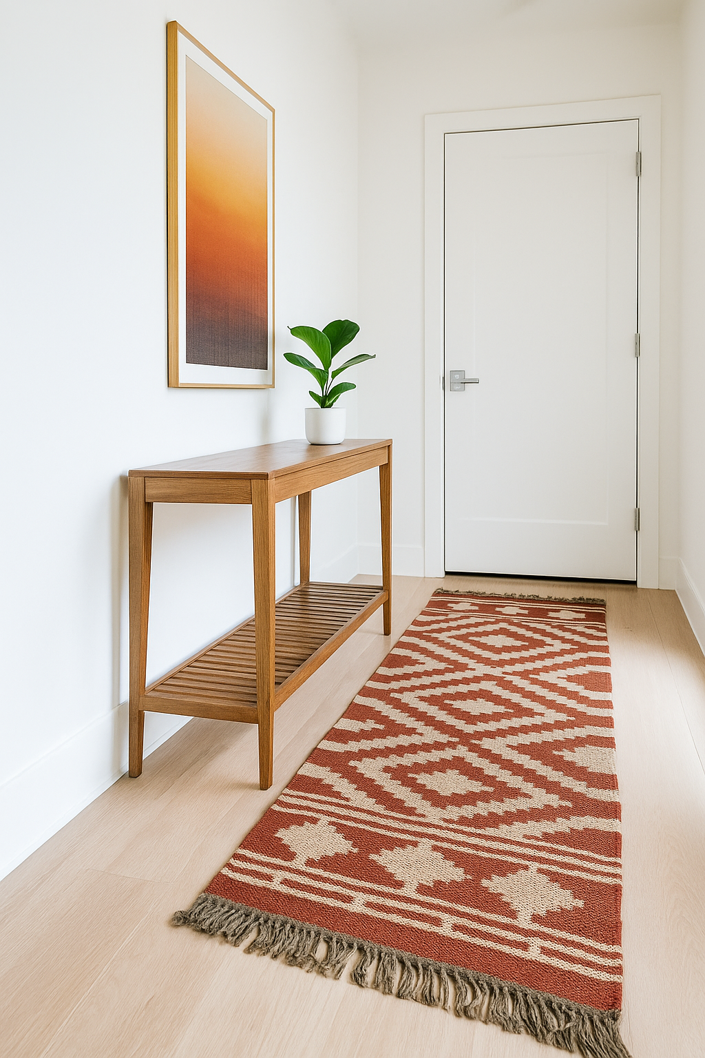 Red and Natural Diamond Jute Wool Kilim Runner Rug (2.5 by 8ft)