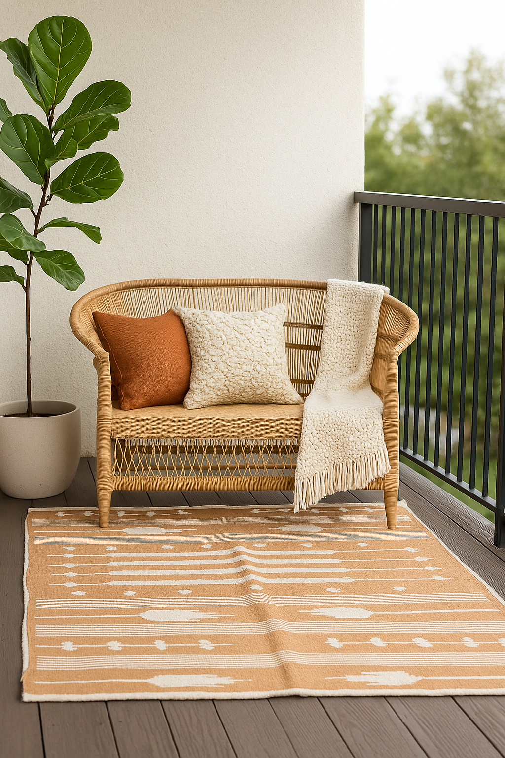 Beautiful Linear Geometric Wool Area Rug (4 by 6ft)