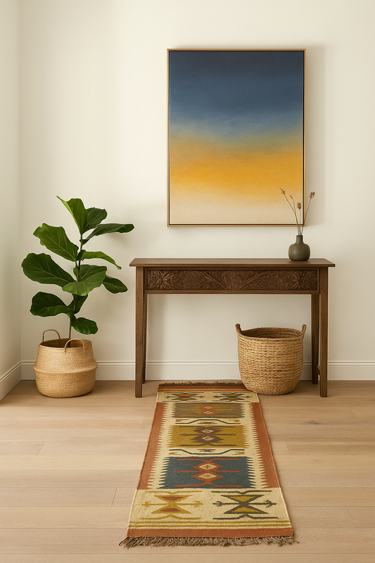 Bold Multicolor Tribal Jute Wool Kilim Runner Rug (2.5 by 8ft)