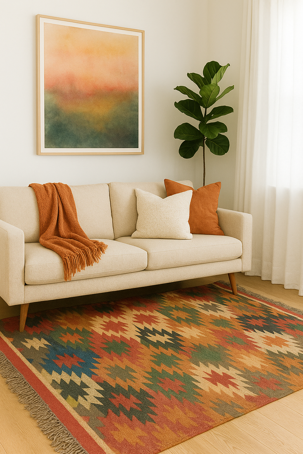 Beautiful Multicolor Jute and Wool Kilim Area Rug (5 by 8ft)