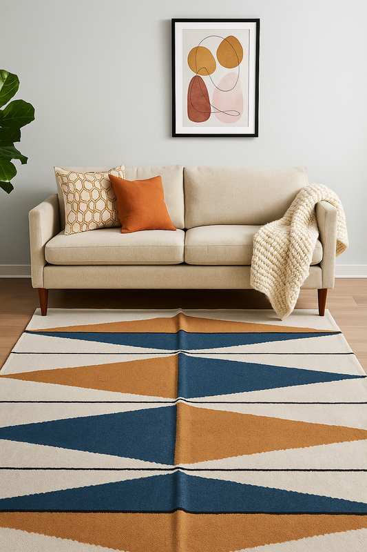 Beautiful Geometric Handwoven Wool Area Rug (5 by 8ft)