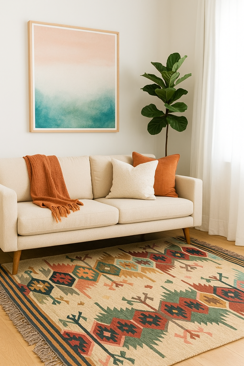 Navajo Inspired Jute & Wool Kilim Area Rug (5 by 8ft)