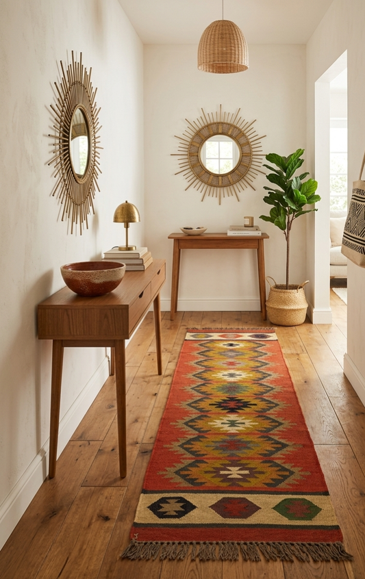 Jabari Jute Wool Runner Rug (Red)