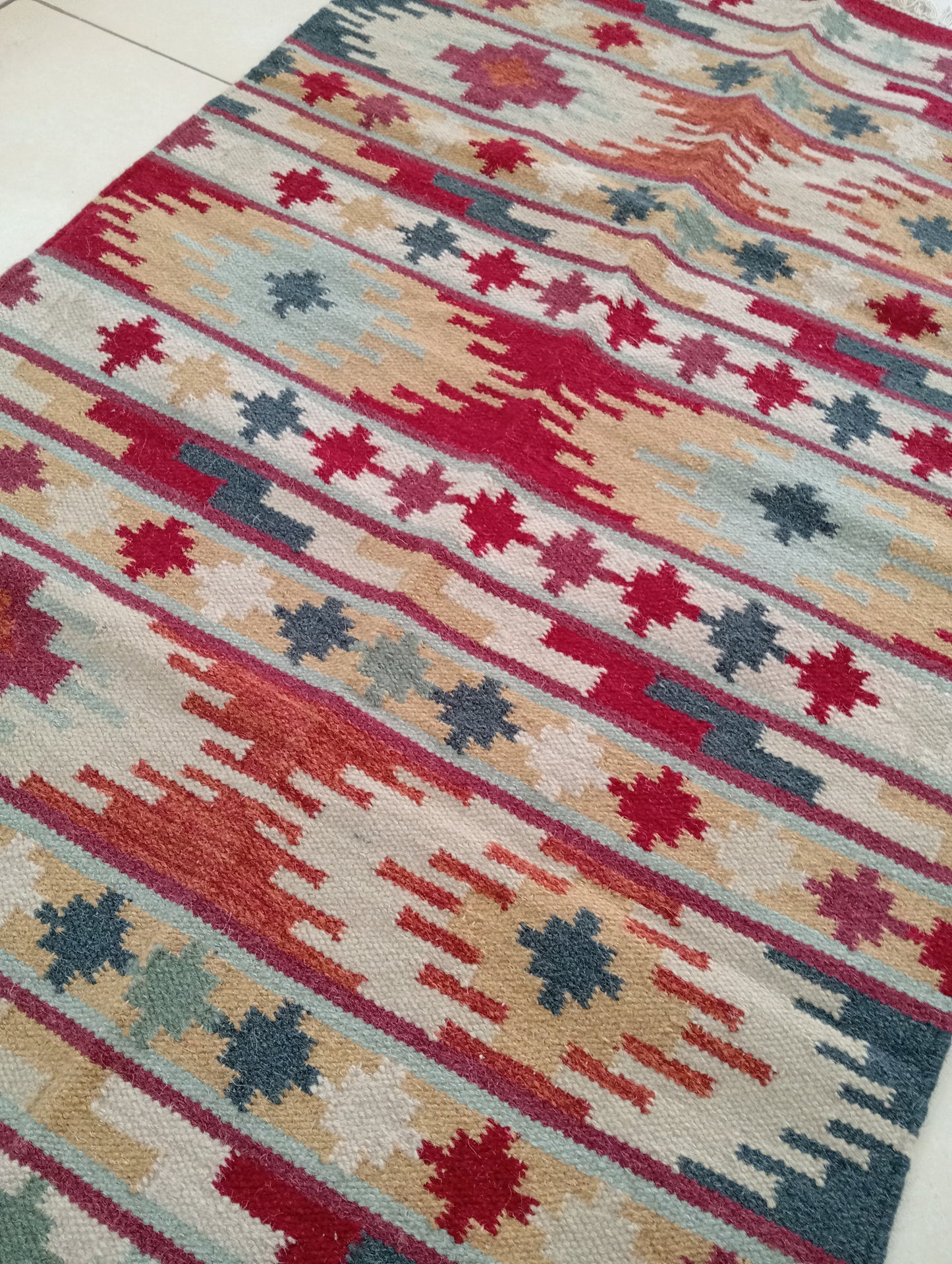 Vibrant Multicoloured Wool Kilim Rug (3 by 5ft)