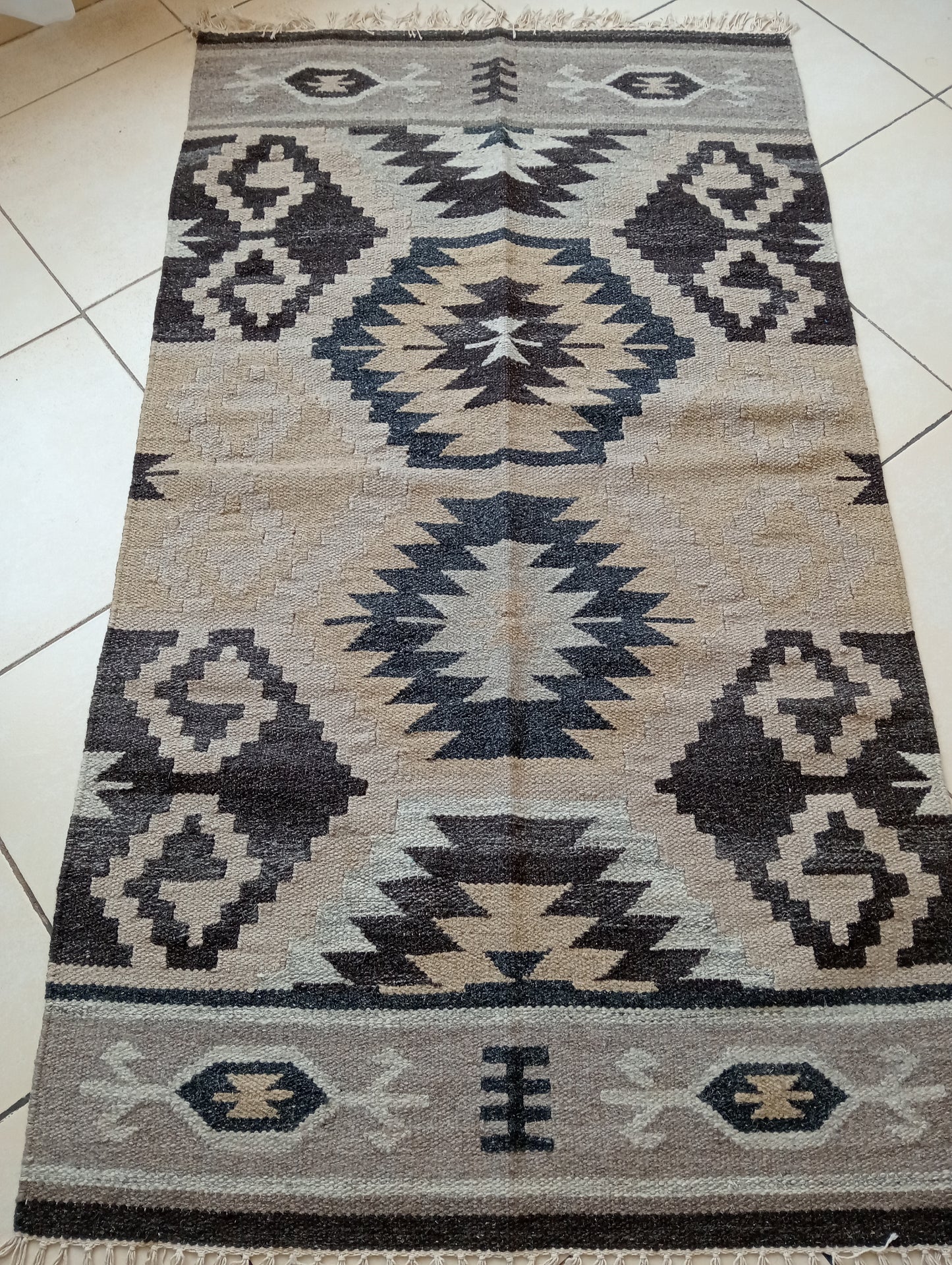 Shades of Brown Wool Kilim Rug (3 by 5ft)