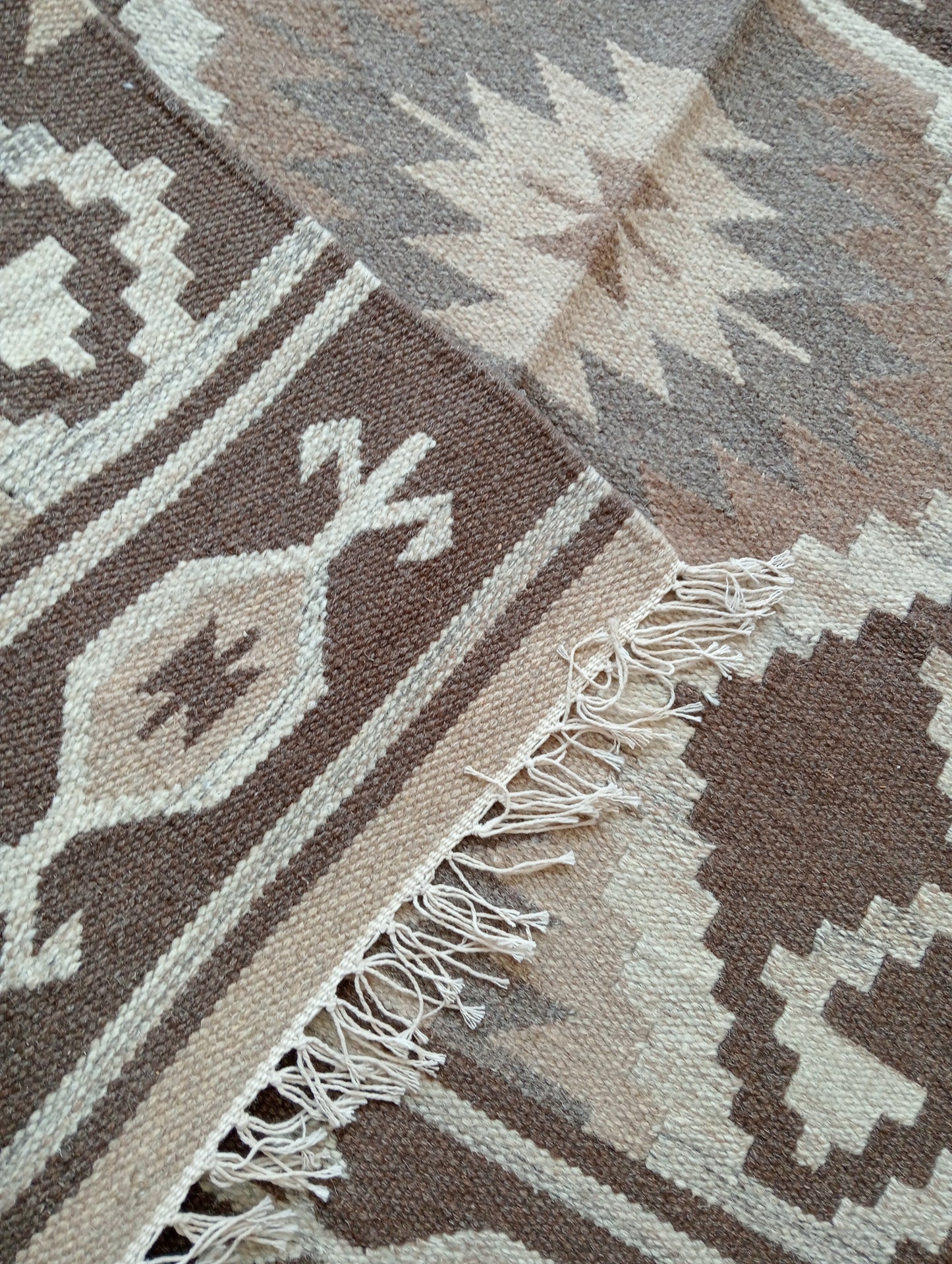 Shades of Brown Wool Kilim Rug (3 by 5ft)